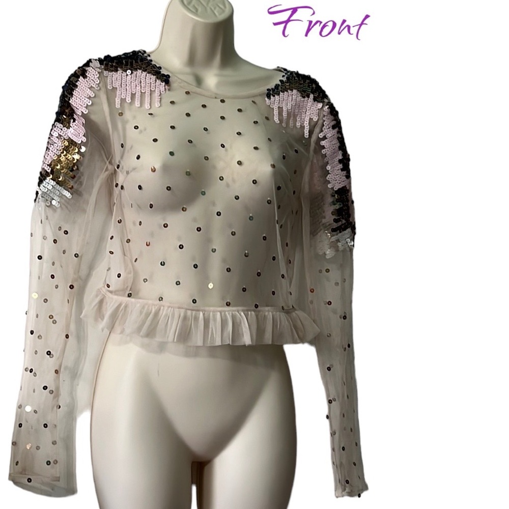 Mesh sequined crop top shirt by Mustard Seed size small